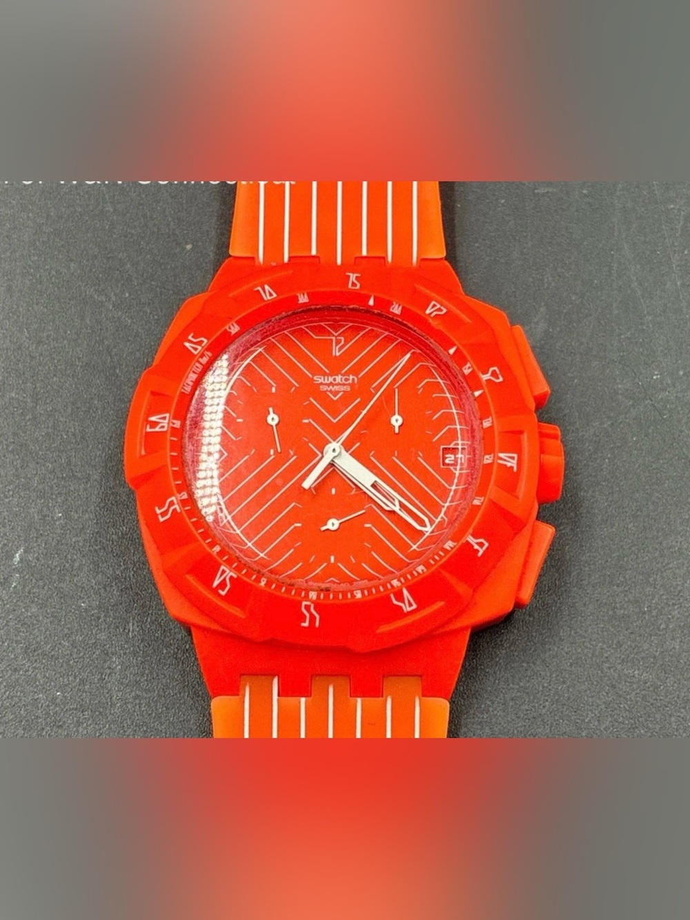 Swatch Orange-Red Silicone Chronograph Watch